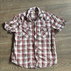 Arizona Jean Company Red and White Casual Button Down Shirt
